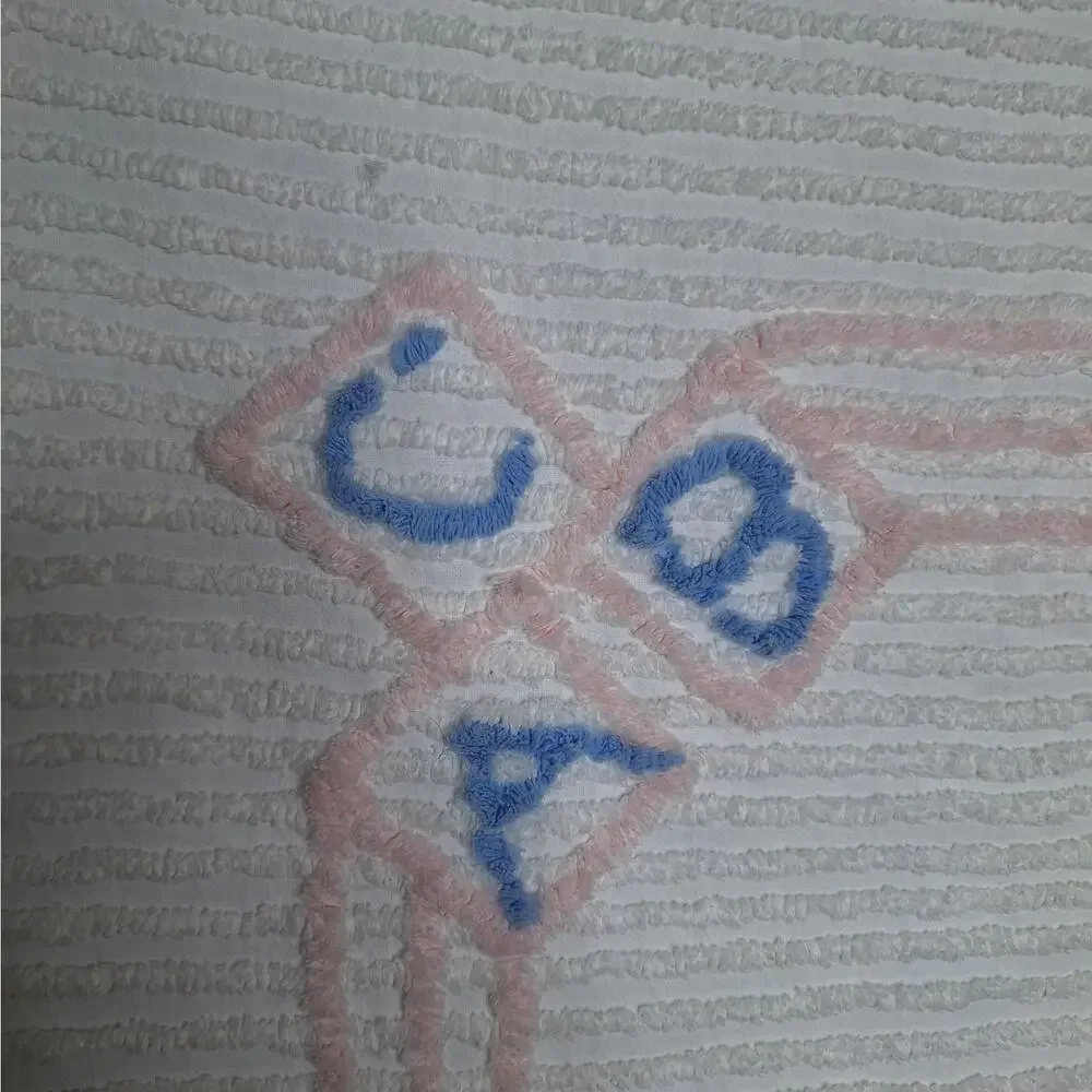 Vintage 40s 50s Chenille Baby Blanket Alphabet ABCs Crib Blanket Bedspread